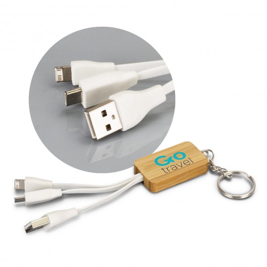 Branded Rectangle Bamboo Charge Cable Keyrings